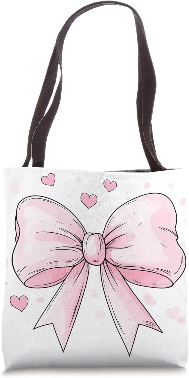 Aesthetic Pink Bow || Heart Love Romantic Heart || girly Tote Bag