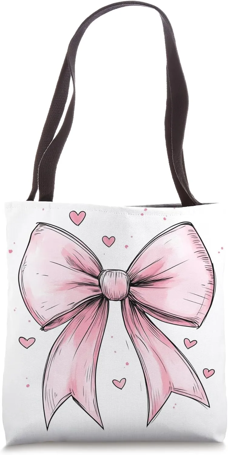 Aesthetic Pink Bow || Heart Love Romantic Heart || girly Tote Bag