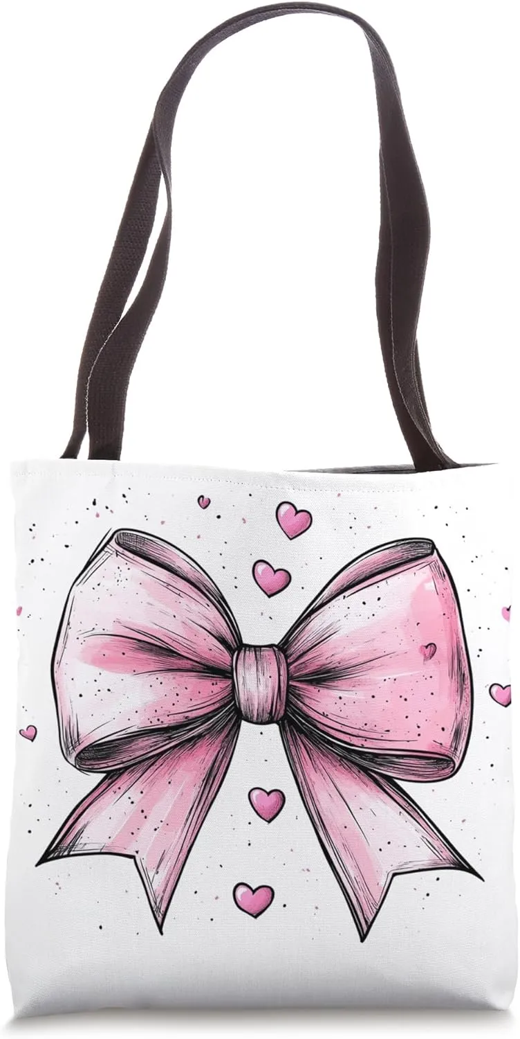 Aesthetic Pink Bow || Heart Love Romantic Heart || girly Tote Bag
