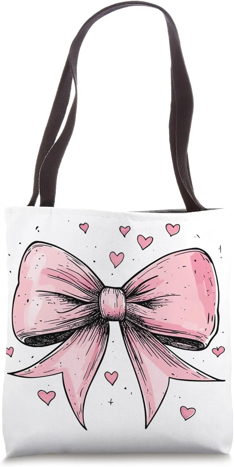 Aesthetic Pink Bow || Heart Love Romantic Heart || girly Tote Bag