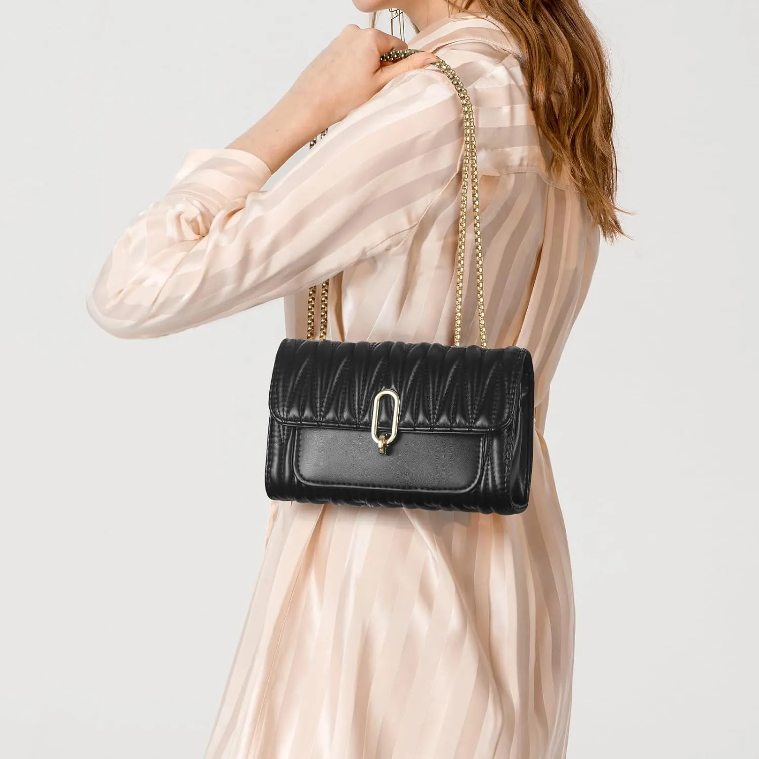 Aiqudou Quilted Crossbody Bag for Women - Leather Shoulder Bag Fashion Chain Small Purse