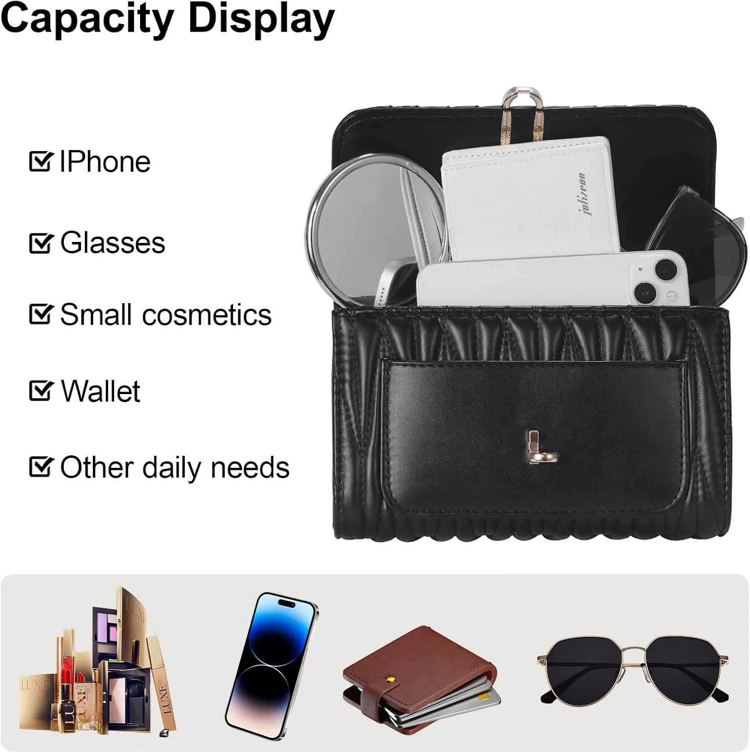 Aiqudou Quilted Crossbody Bag for Women - Leather Shoulder Bag Fashion Chain Small Purse