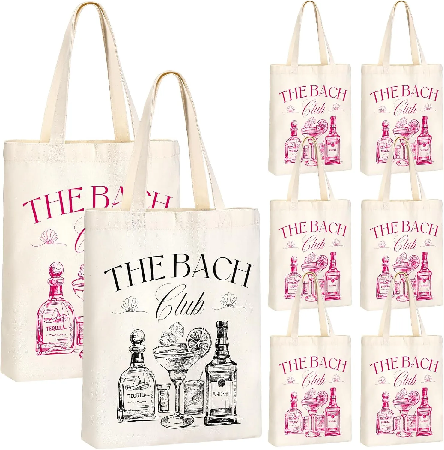 Aliceset 8 Pieces Bridesmaid Tote Bags Reusable Canvas for Bachelorette Bridesmaid Gift Bags Bridal Shower Tote(Rose Red, Black,the Bach)