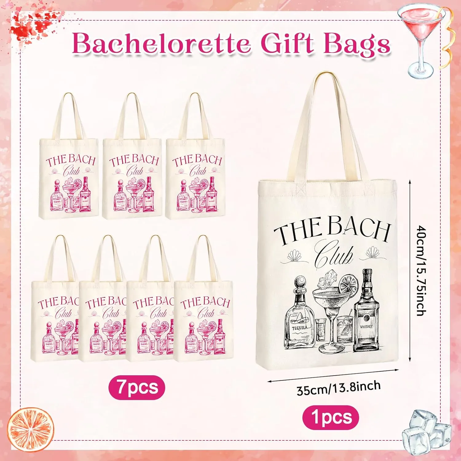Aliceset 8 Pieces Bridesmaid Tote Bags Reusable Canvas for Bachelorette Bridesmaid Gift Bags Bridal Shower Tote(Rose Red, Black,the Bach)