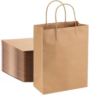 Alitamei Kraft Paper Bags 50Pcs 10.24x4.72x13 Inches Sturdy Paper Gift Bags with Handles Bulk, Paper Shopping Bags, Party Bags