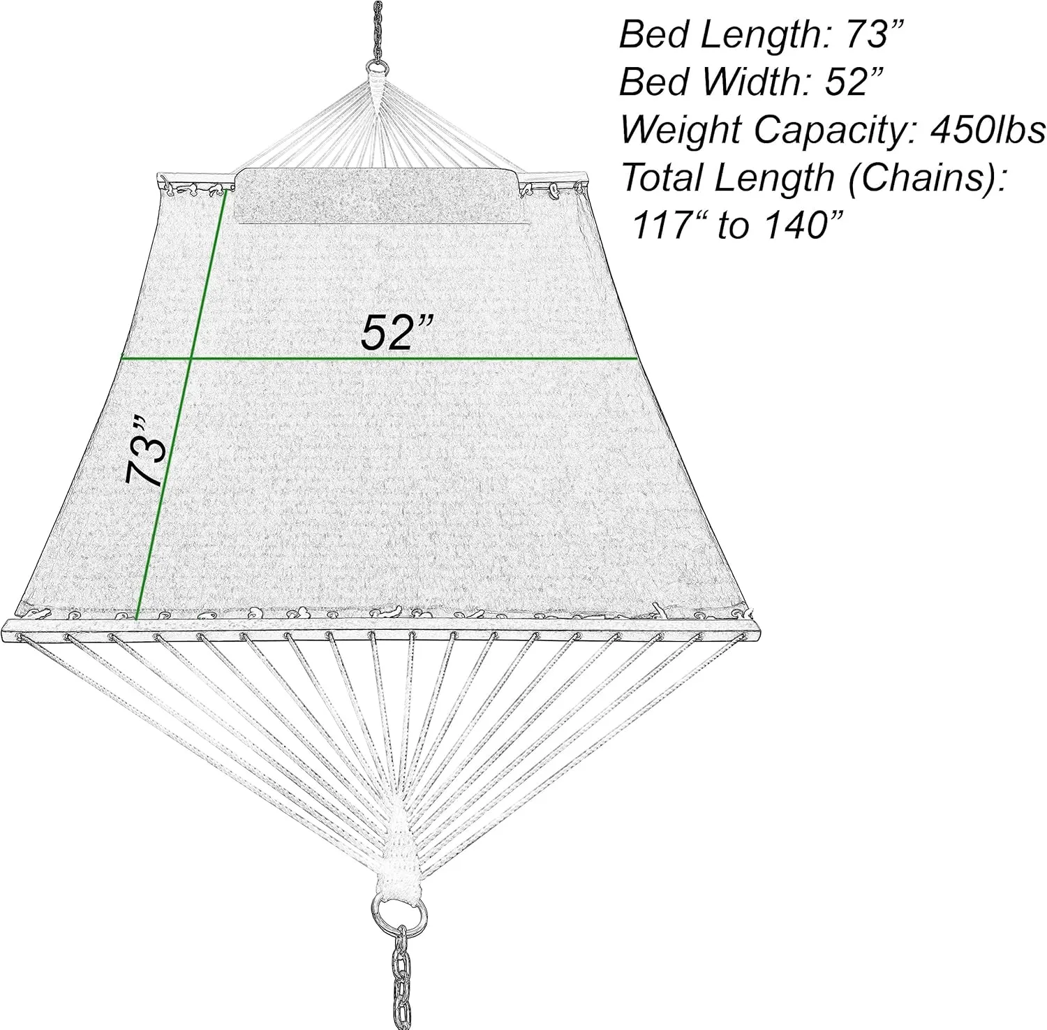 All-Weather Classic Outdoor Hammock with Pillow Deluxe Size Sunbrella® Fabric (Canvas Granite (#5402-0000))