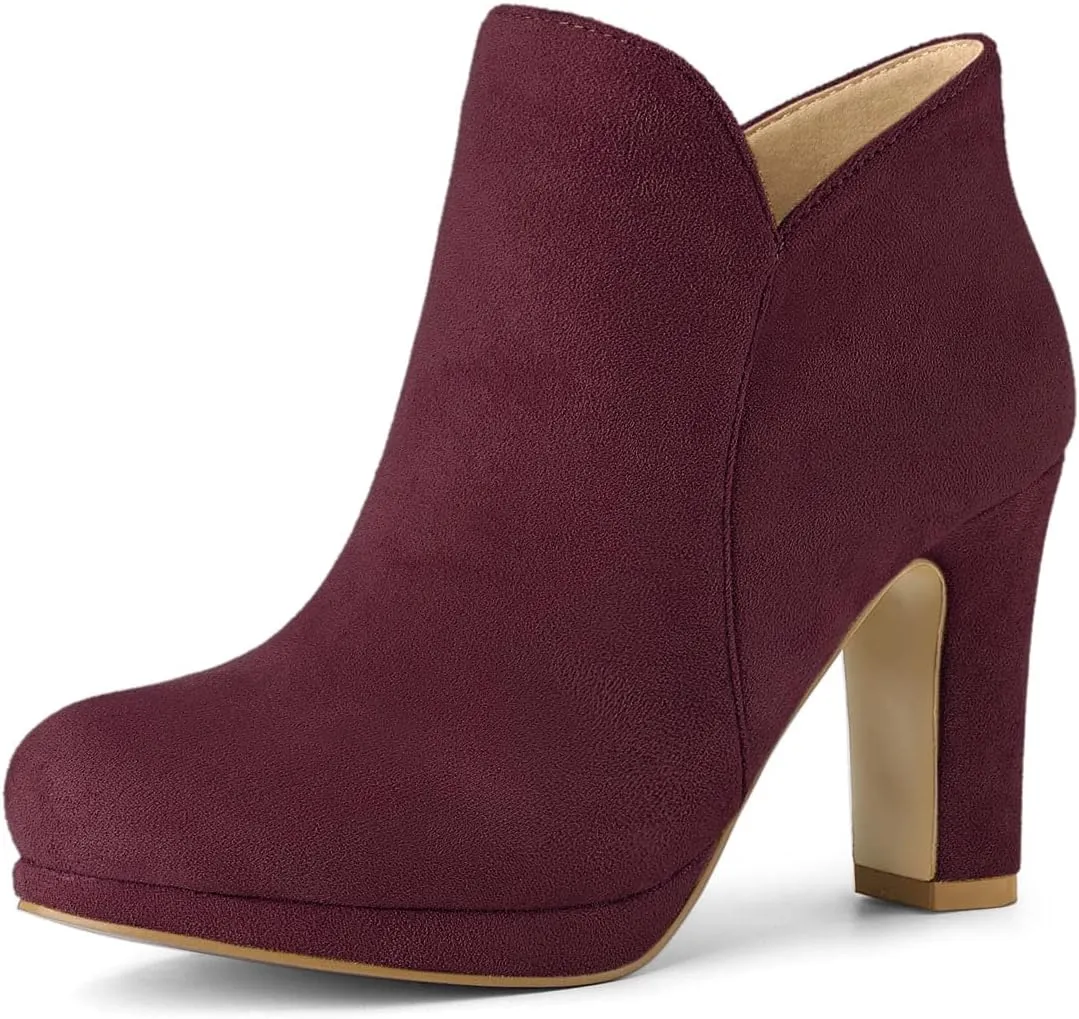 Allegra K Women's Round Toe Chunky Heeled Ankle Heel Boots