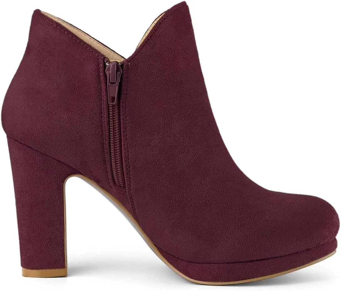 Allegra K Women's Round Toe Chunky Heeled Ankle Heel Boots