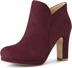 Allegra K Women's Round Toe Chunky Heeled Ankle Heel Boots