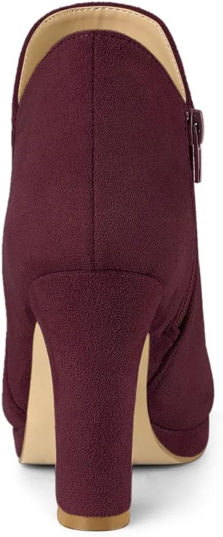 Allegra K Women's Round Toe Chunky Heeled Ankle Heel Boots