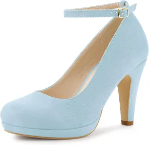 Allegra K Women's Round Toe Stiletto Heel Ankle Strap Pumps