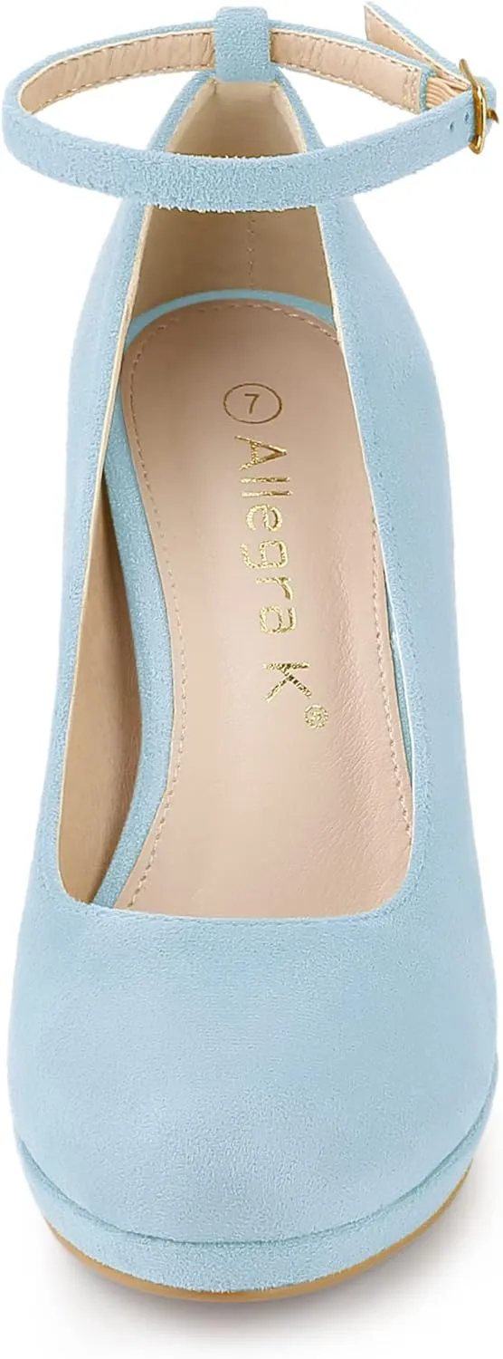 Allegra K Women's Round Toe Stiletto Heel Ankle Strap Pumps