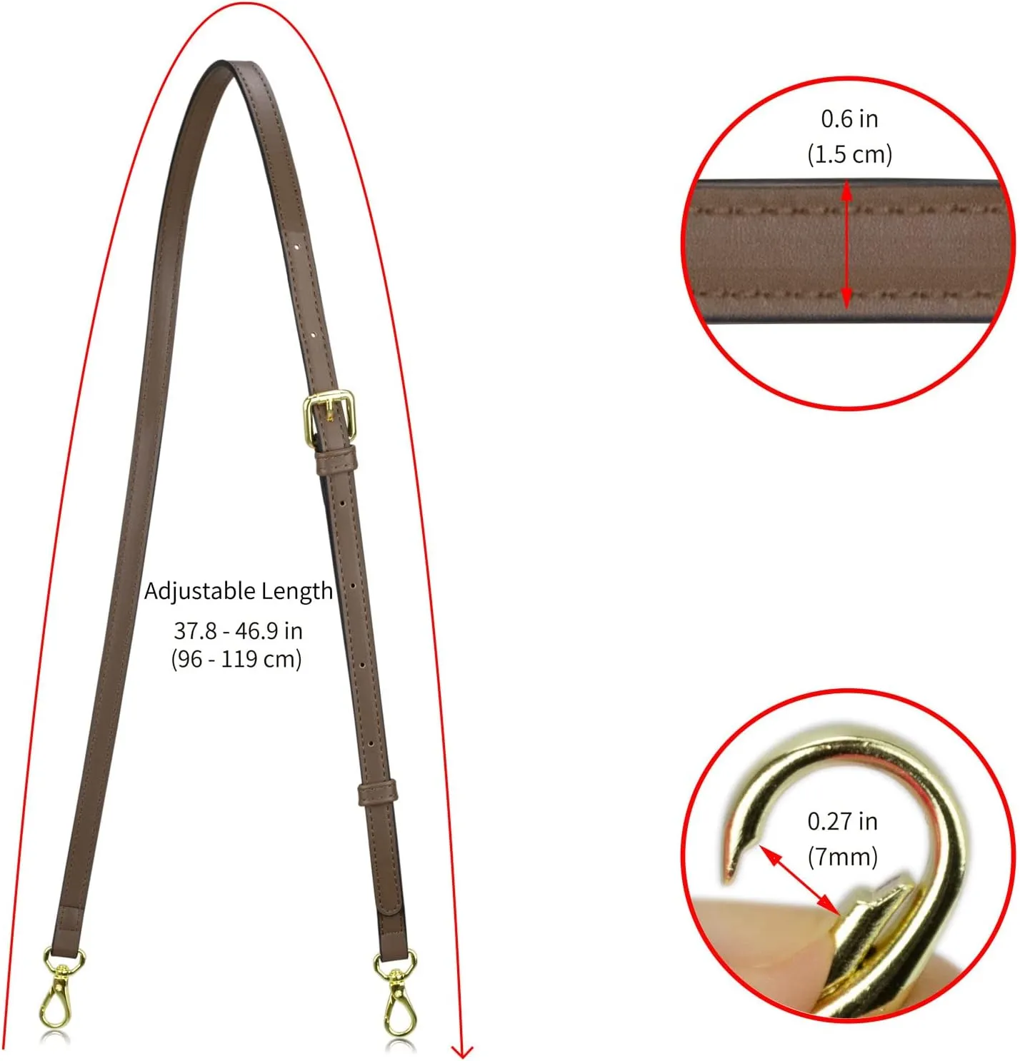 Allzedream Leather Purse Strap Replacement Crossbody Handbag Long Adjustable (Coffee)