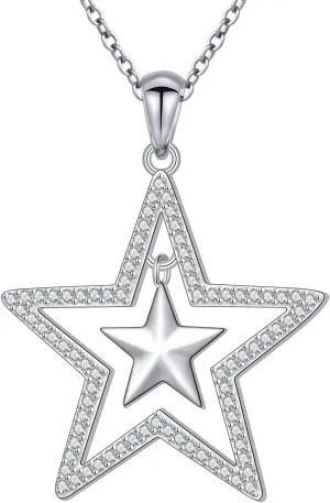 Alphm S925 Sterling Silver Double Stars Y2K Necklace & Earrings Pentagram Pendant Jewelry