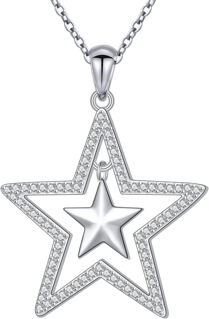 Alphm S925 Sterling Silver Double Stars Y2K Necklace & Earrings Pentagram Pendant Jewelry