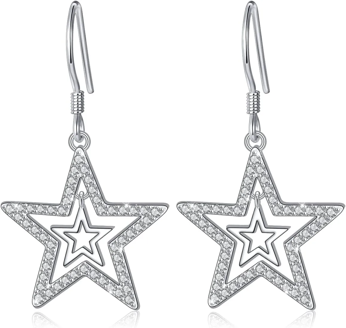 Alphm S925 Sterling Silver Double Stars Y2K Necklace & Earrings Pentagram Pendant Jewelry