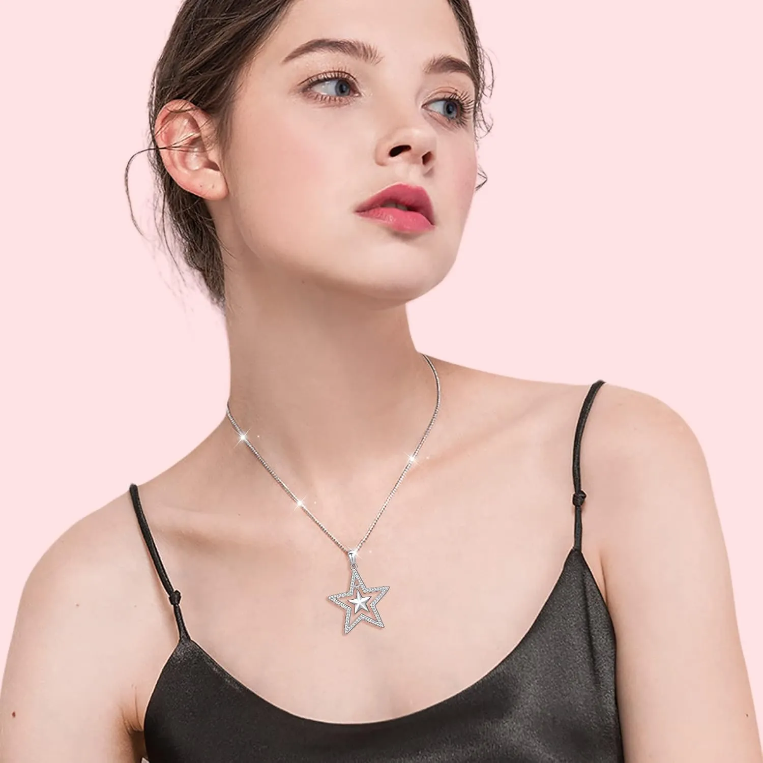 Alphm S925 Sterling Silver Double Stars Y2K Necklace & Earrings Pentagram Pendant Jewelry