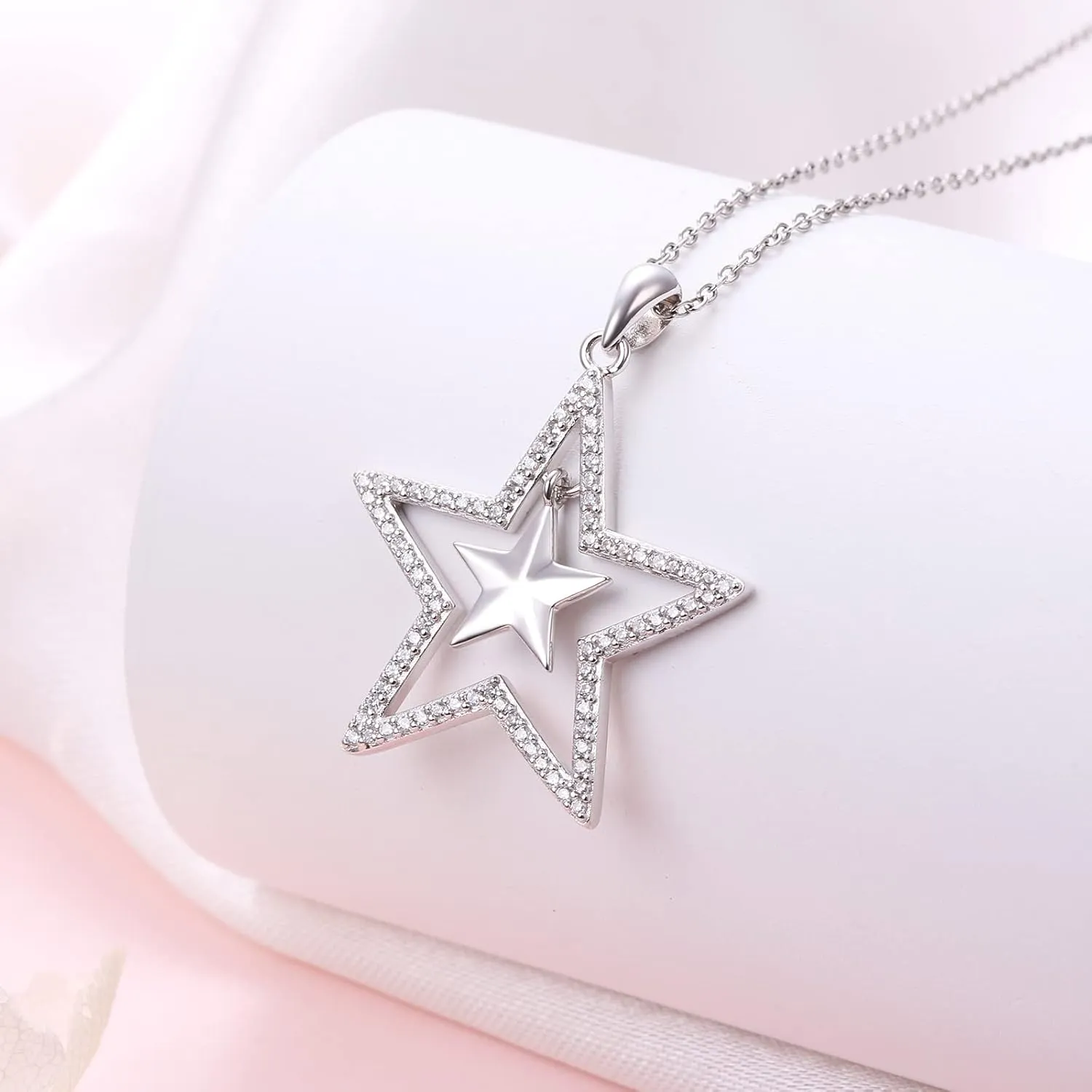 Alphm S925 Sterling Silver Double Stars Y2K Necklace & Earrings Pentagram Pendant Jewelry