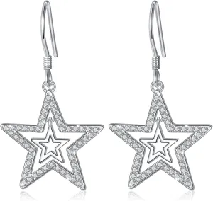 Alphm S925 Sterling Silver Double Stars Y2K Necklace & Earrings Pentagram Pendant Jewelry