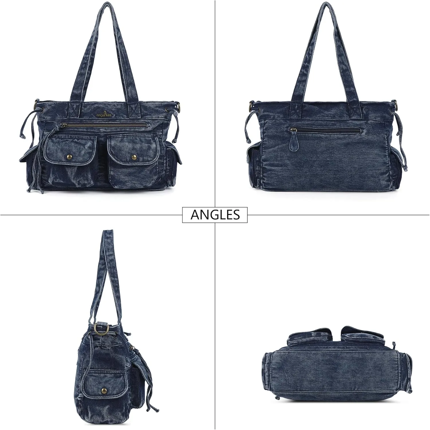 Angel Kiss Handbags for Women Soft Vegan Leather Purses Multiple Pockets Shoulder Bags Ladies Roomy Zippers Tote Bag