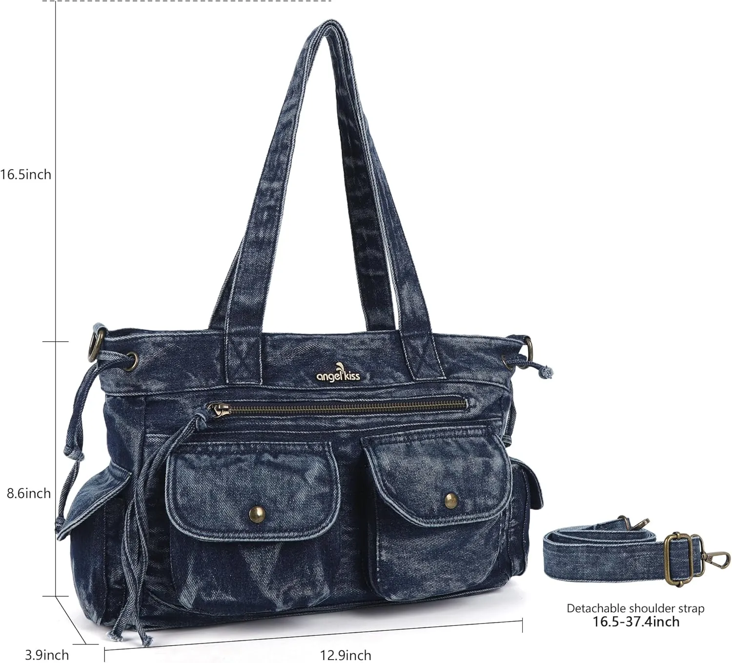 Angel Kiss Handbags for Women Soft Vegan Leather Purses Multiple Pockets Shoulder Bags Ladies Roomy Zippers Tote Bag