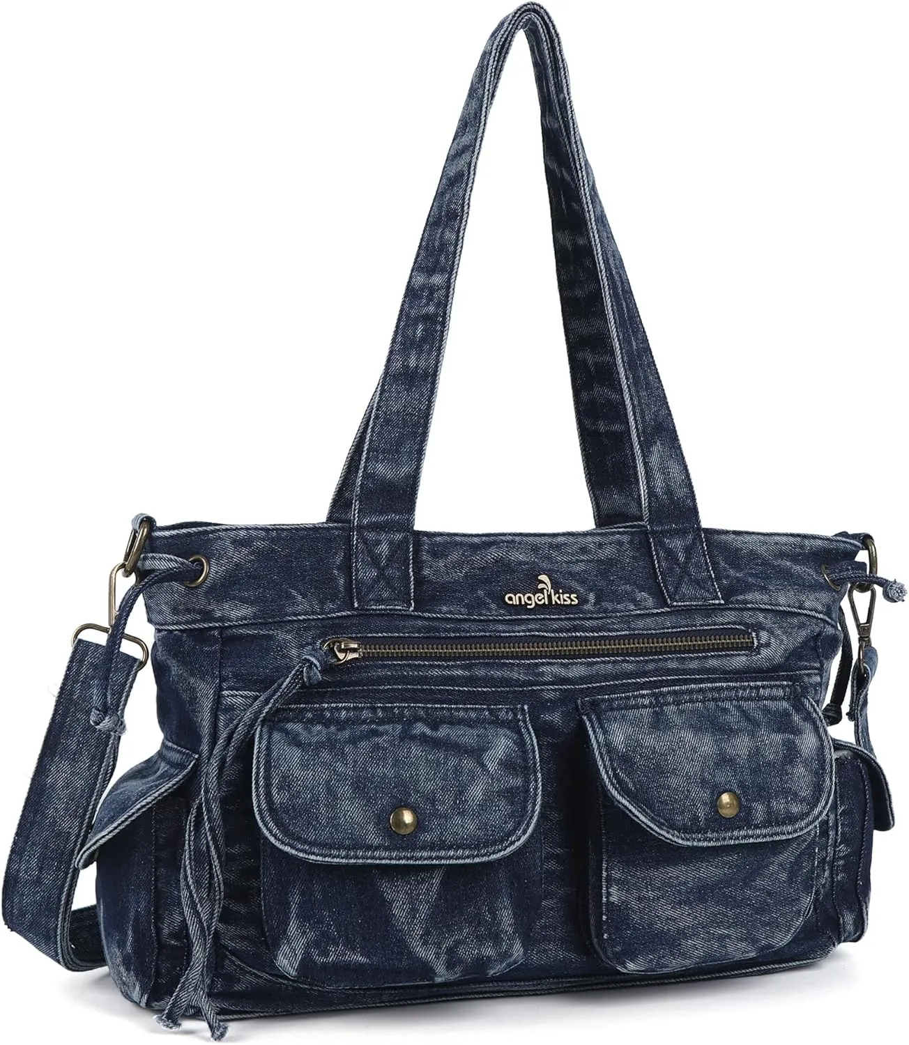 Angel Kiss Handbags for Women Soft Vegan Leather Purses Multiple Pockets Shoulder Bags Ladies Roomy Zippers Tote Bag