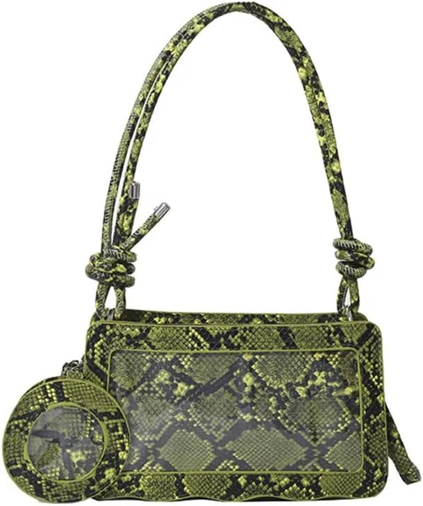 Animal Print Hobo Shoulder Bag with Coin Purse Leather Serpentine Pattern Satchel Square Handbag Trendy Crossbody Bag