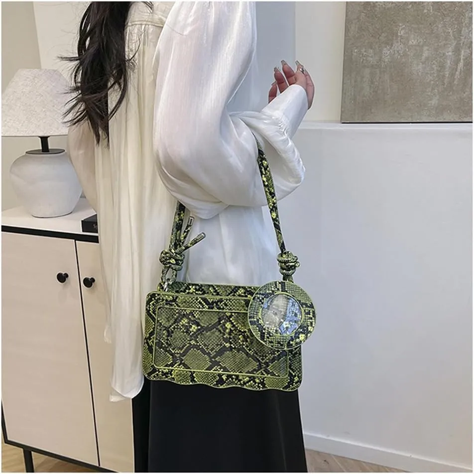 Animal Print Hobo Shoulder Bag with Coin Purse Leather Serpentine Pattern Satchel Square Handbag Trendy Crossbody Bag