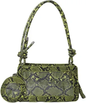 Animal Print Hobo Shoulder Bag with Coin Purse Leather Serpentine Pattern Satchel Square Handbag Trendy Crossbody Bag