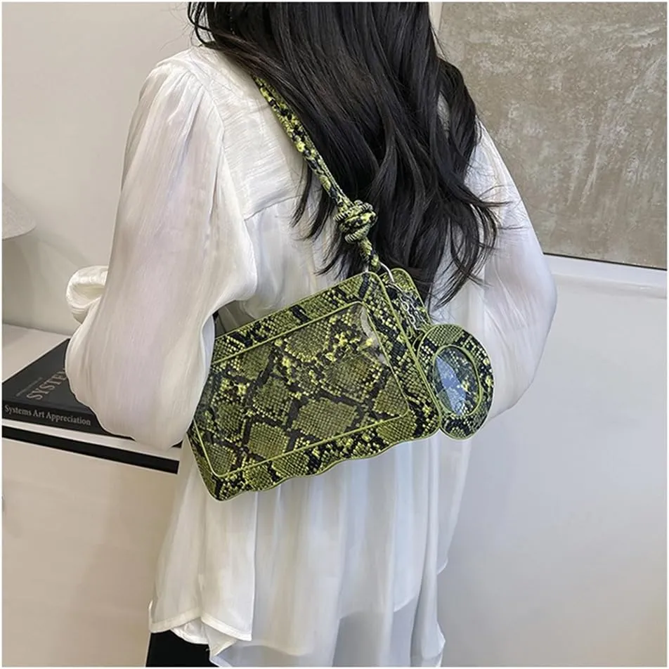 Animal Print Hobo Shoulder Bag with Coin Purse Leather Serpentine Pattern Satchel Square Handbag Trendy Crossbody Bag