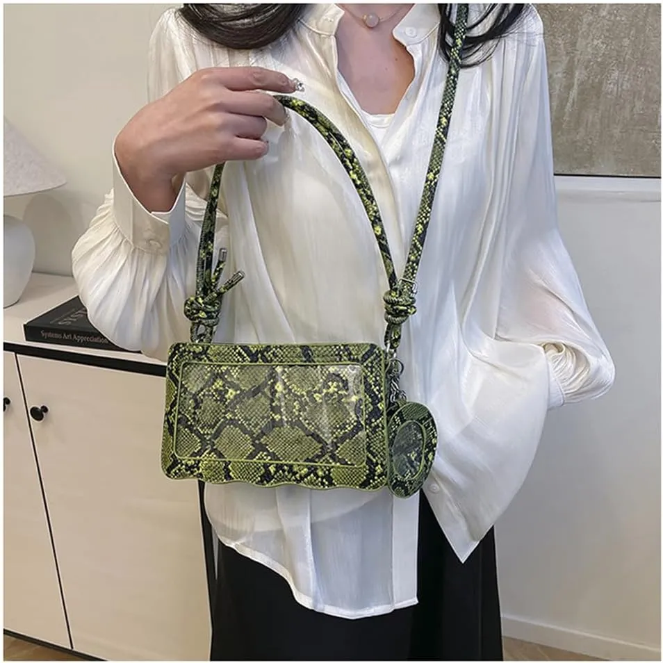 Animal Print Hobo Shoulder Bag with Coin Purse Leather Serpentine Pattern Satchel Square Handbag Trendy Crossbody Bag