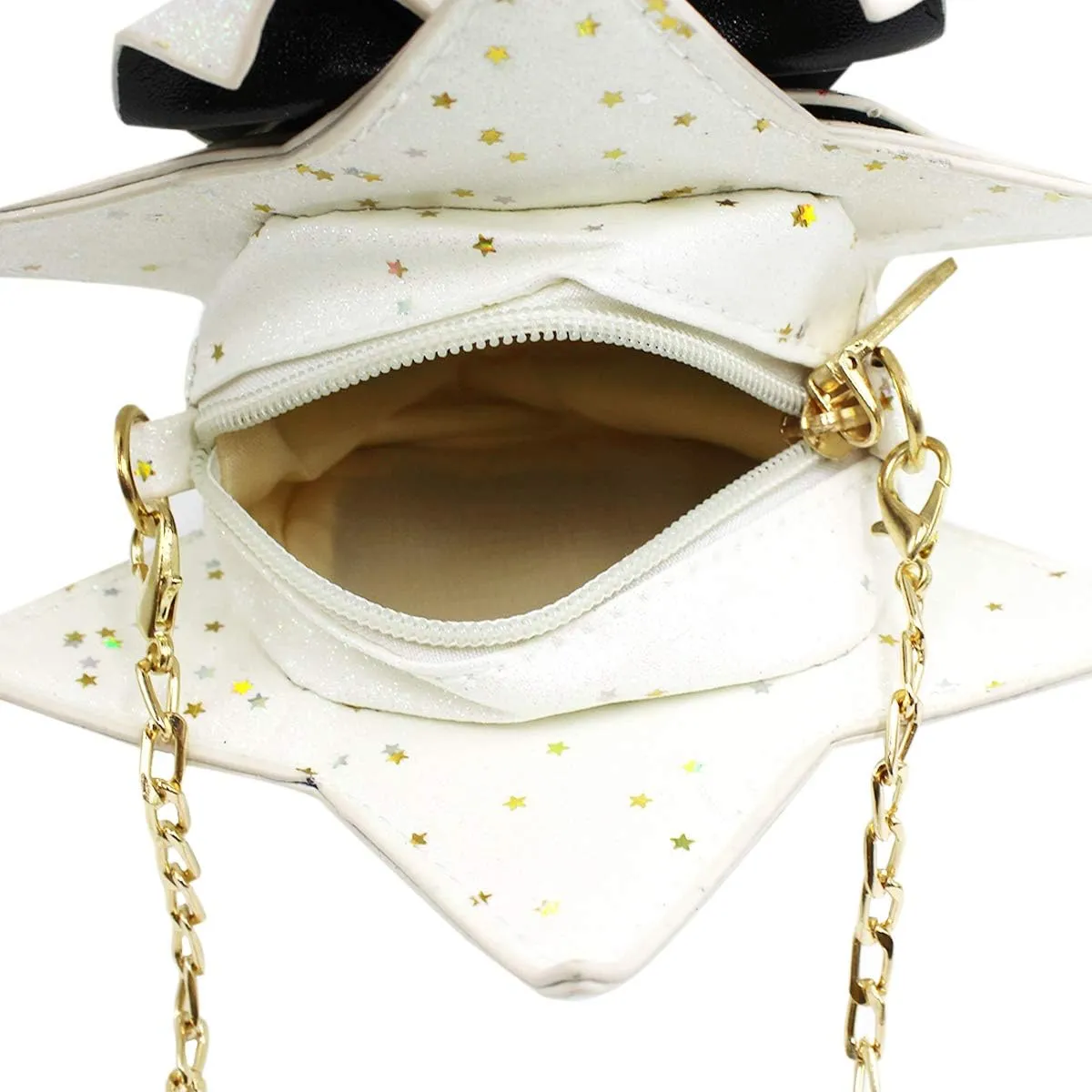 ANKOMINA Women Girls Glitter Star Shape Crossbody Purse Handbag Small Bowknot Chain Bag Princess Messenger Bag