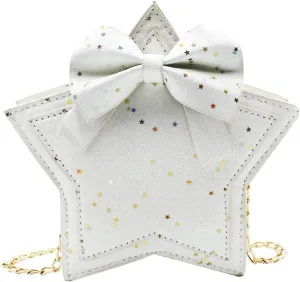 ANKOMINA Women Girls Glitter Star Shape Crossbody Purse Handbag Small Bowknot Chain Bag Princess Messenger Bag