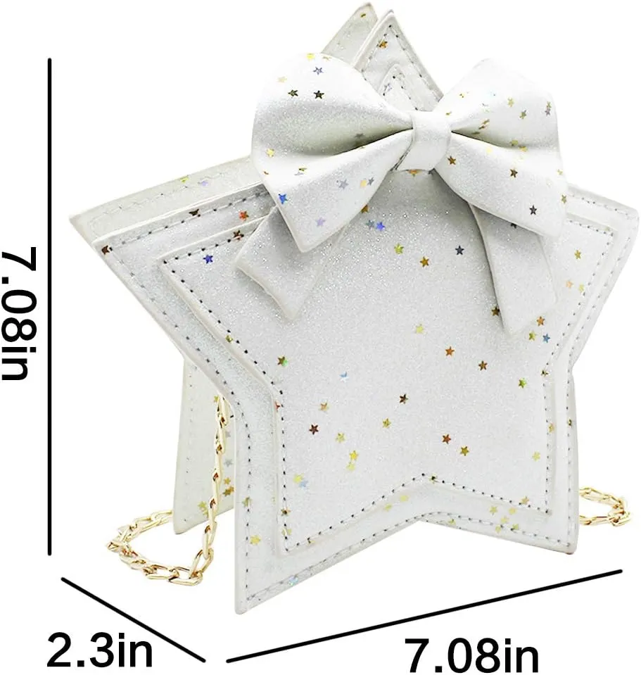 ANKOMINA Women Girls Glitter Star Shape Crossbody Purse Handbag Small Bowknot Chain Bag Princess Messenger Bag