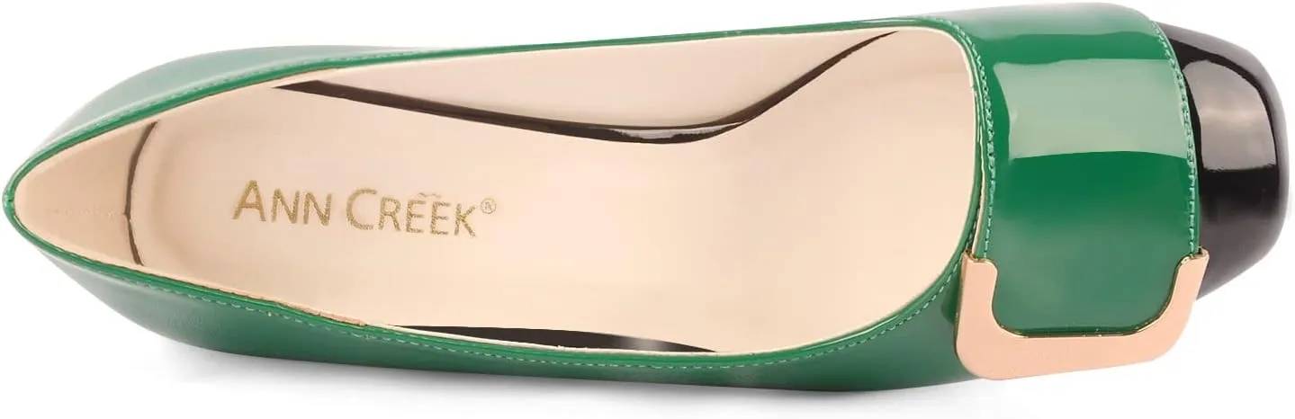 ANN CREEK Women's Pumps 'Angela' Shoes for Women Dressy Low Heel Rush Hour Office Shoes Two Tone Womens Pumps Square Toe 2.4 Inch Chunky Heel Slip On