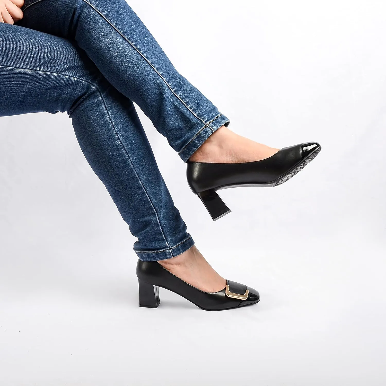 ANN CREEK Women's Pumps 'Angela' Shoes for Women Dressy Low Heel Rush Hour Office Shoes Two Tone Womens Pumps Square Toe 2.4 Inch Chunky Heel Slip On