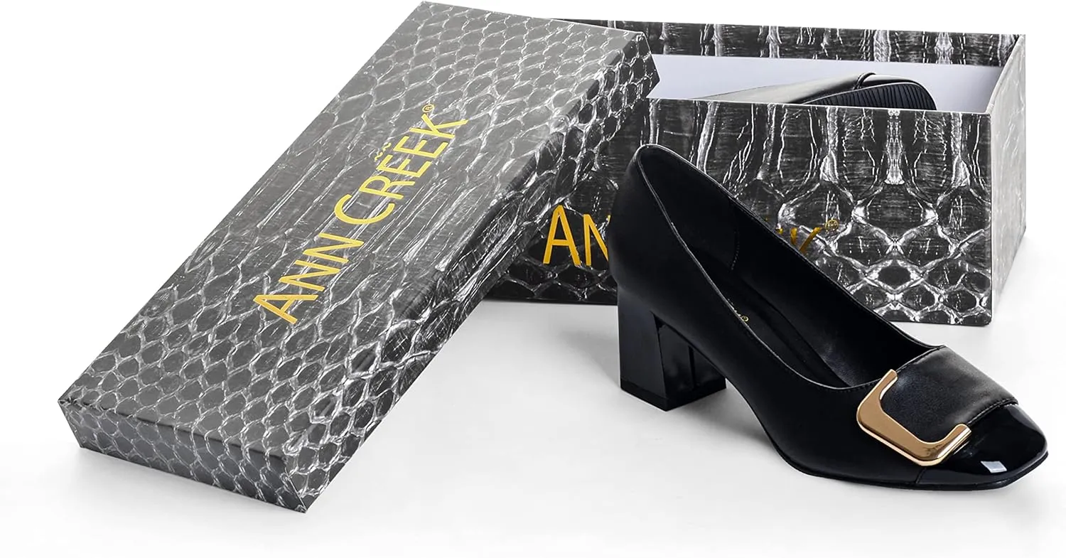 ANN CREEK Women's Pumps 'Angela' Shoes for Women Dressy Low Heel Rush Hour Office Shoes Two Tone Womens Pumps Square Toe 2.4 Inch Chunky Heel Slip On