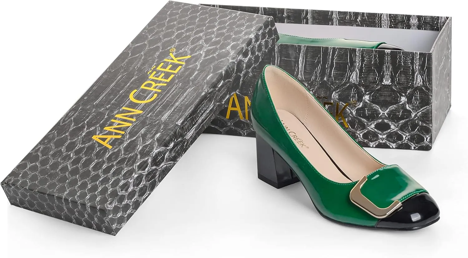 ANN CREEK Women's Pumps 'Angela' Shoes for Women Dressy Low Heel Rush Hour Office Shoes Two Tone Womens Pumps Square Toe 2.4 Inch Chunky Heel Slip On