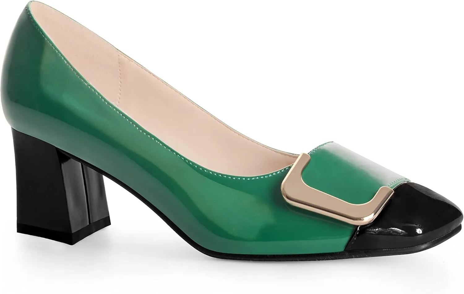 ANN CREEK Women's Pumps 'Angela' Shoes for Women Dressy Low Heel Rush Hour Office Shoes Two Tone Womens Pumps Square Toe 2.4 Inch Chunky Heel Slip On