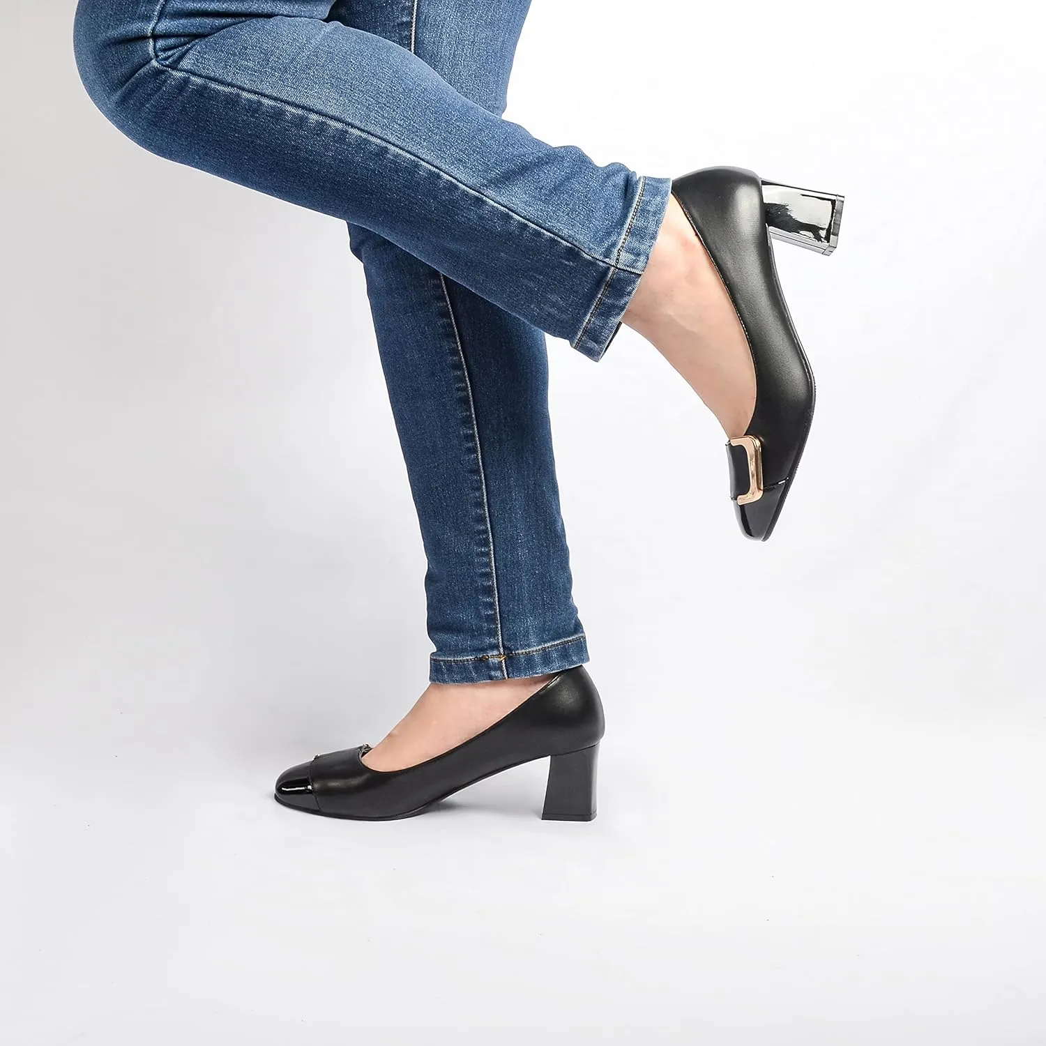 ANN CREEK Women's Pumps 'Angela' Shoes for Women Dressy Low Heel Rush Hour Office Shoes Two Tone Womens Pumps Square Toe 2.4 Inch Chunky Heel Slip On