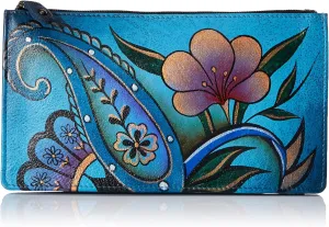 Anna by Anuschka Women's Hand Painted Genuine Leather Credit Card Case - Denim Paisley Floral