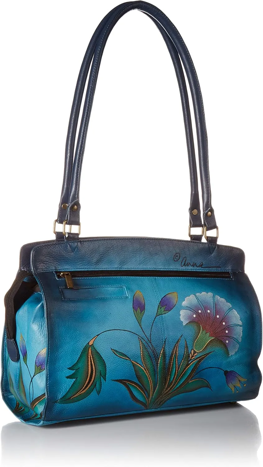 Anna by Anuschka Women’s Hand Painted Genuine Leather Large Satchel - Double Rope Handle, Magnetic Flap Closure