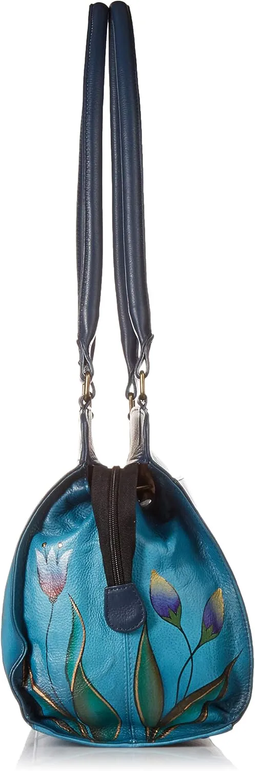 Anna by Anuschka Women’s Hand Painted Genuine Leather Large Satchel - Double Rope Handle, Magnetic Flap Closure