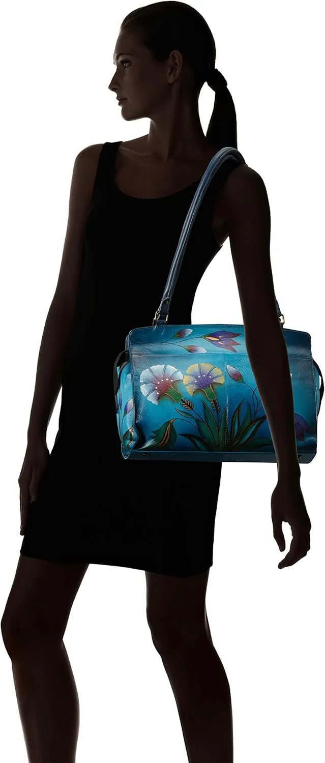 Anna by Anuschka Women’s Hand Painted Genuine Leather Large Satchel - Double Rope Handle, Magnetic Flap Closure