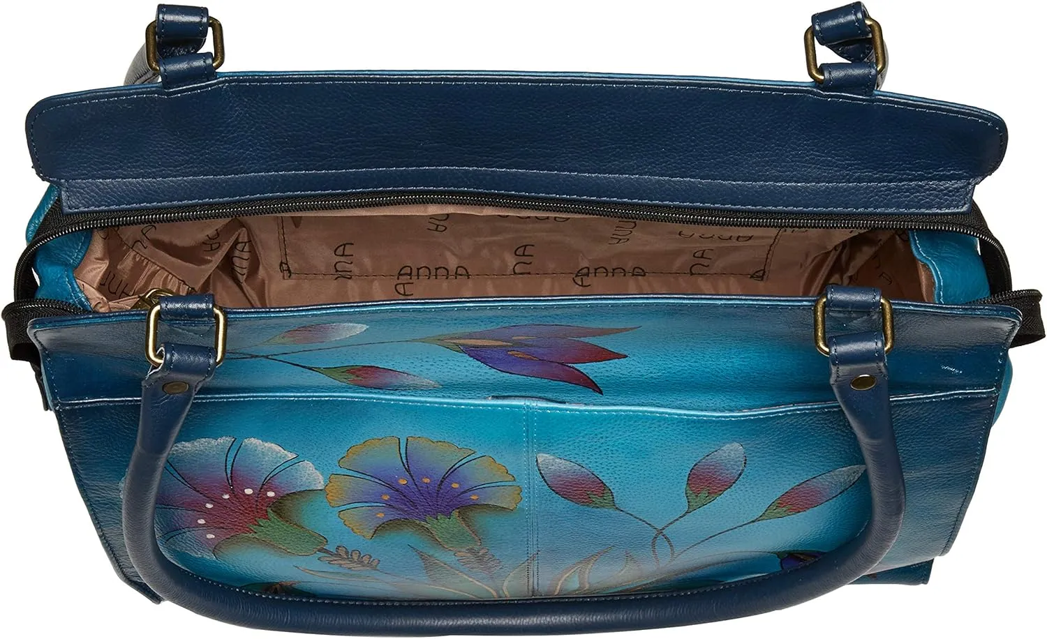Anna by Anuschka Women’s Hand Painted Genuine Leather Large Satchel - Double Rope Handle, Magnetic Flap Closure