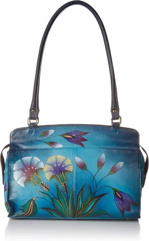 Anna by Anuschka Women’s Hand Painted Genuine Leather Large Satchel - Double Rope Handle, Magnetic Flap Closure