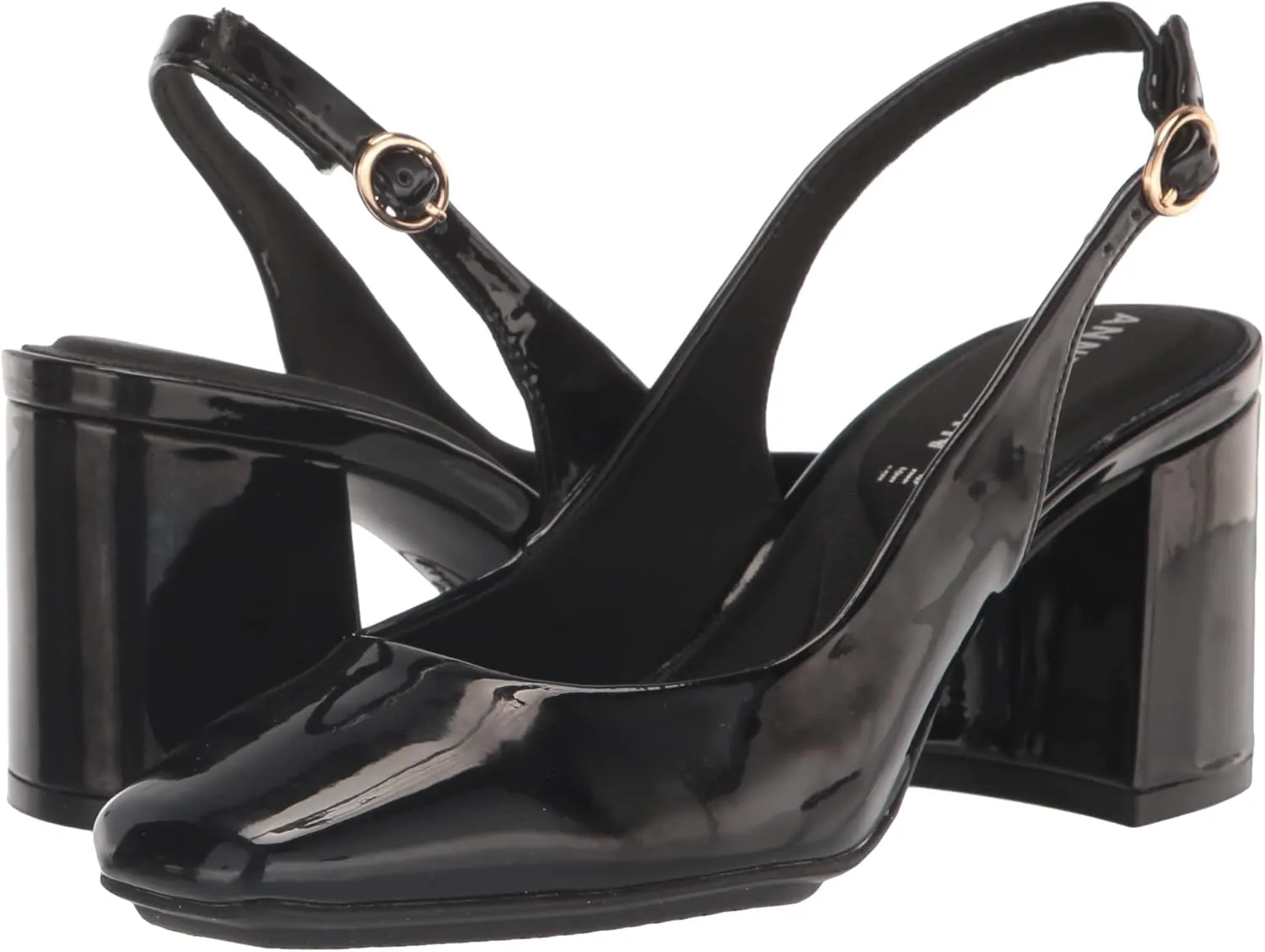 Anne Klein Womens Faux Leather Square Toe Slingback Heels