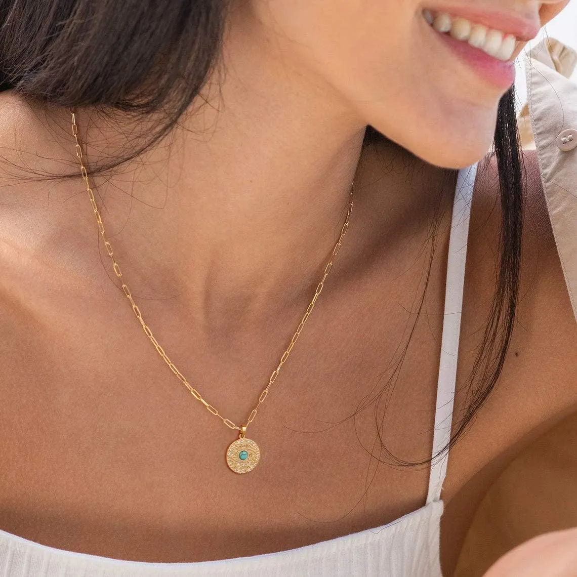 Aobei Pearl 18K Gold Moon Star Lion Evil Eye Love Heart Cross Pendant Necklace Medallion Paperclip Chian Choker Layering Jewery for Women