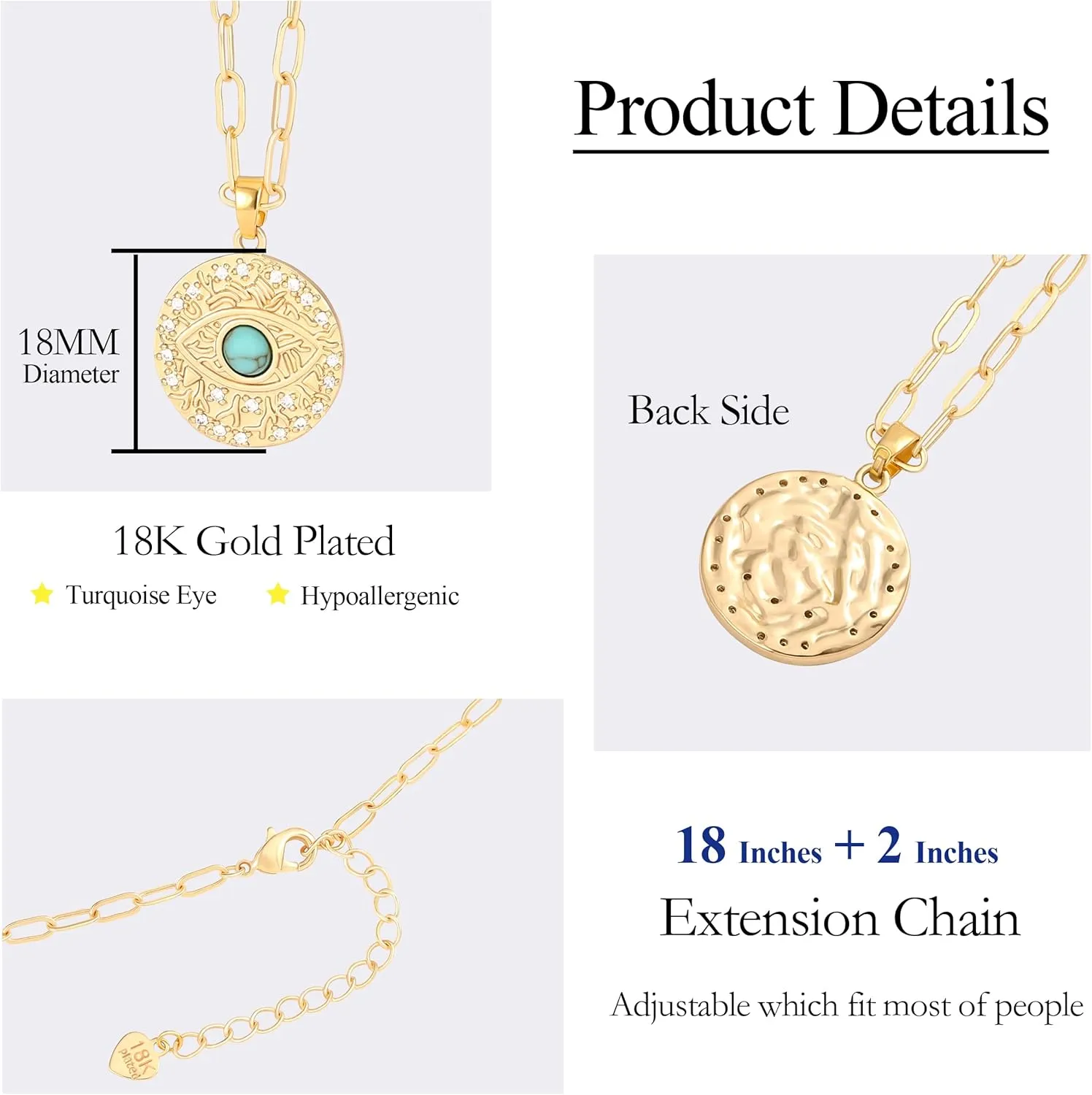 Aobei Pearl 18K Gold Moon Star Lion Evil Eye Love Heart Cross Pendant Necklace Medallion Paperclip Chian Choker Layering Jewery for Women