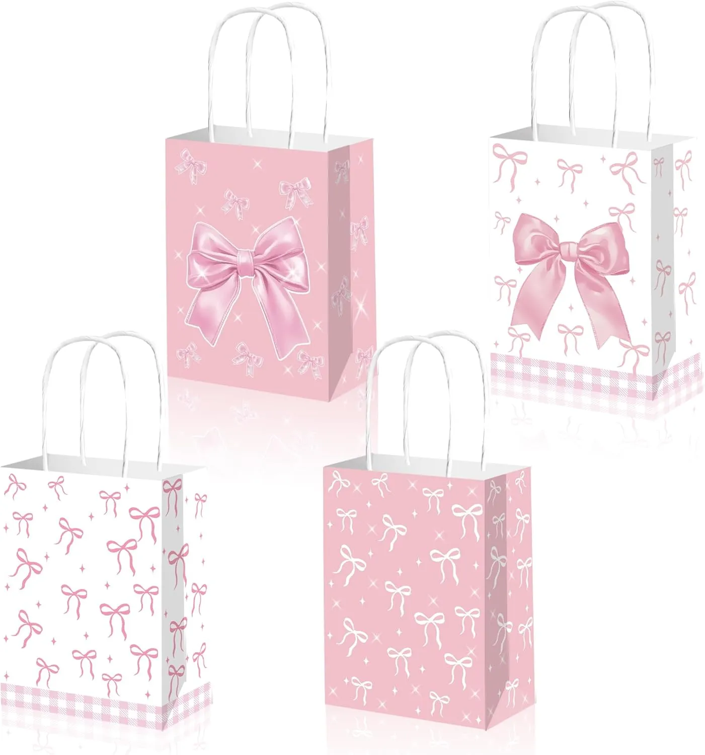 Aoerfes 12 Pack Pink Bow Party Favor Bags, Gift Candy Treat Bags Pink Coquette Birthday Decorations Hot Pink Bachelorette Birthday Party Decoration Goodie Bag